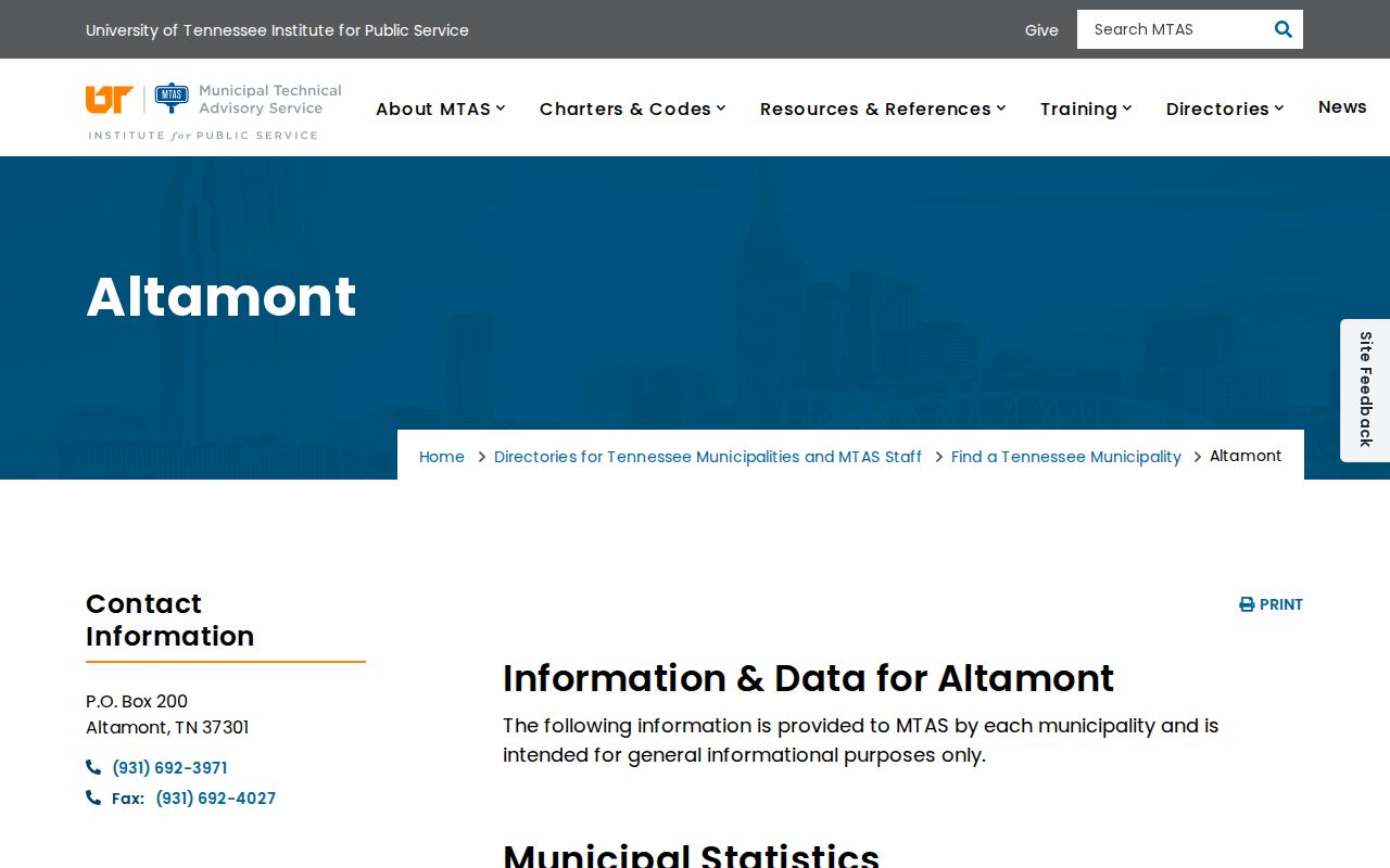 MTAS Altamont Town Court docket contact context