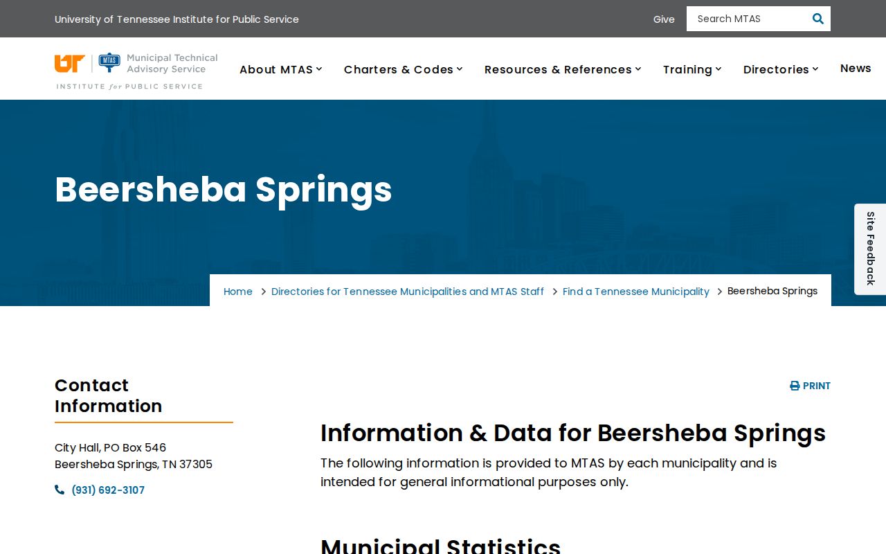 Census source for Beersheba Springs court docket population context