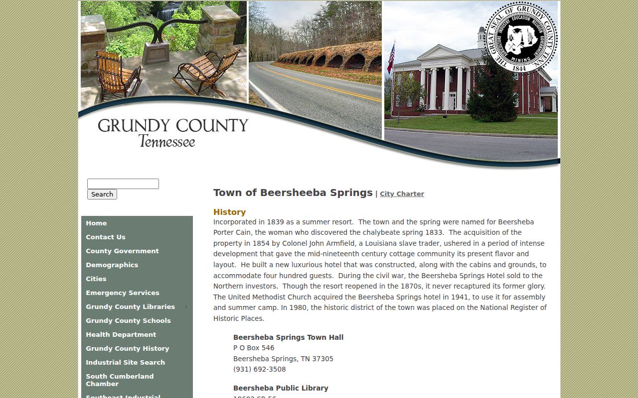 Official Beersheba Springs court docket city context