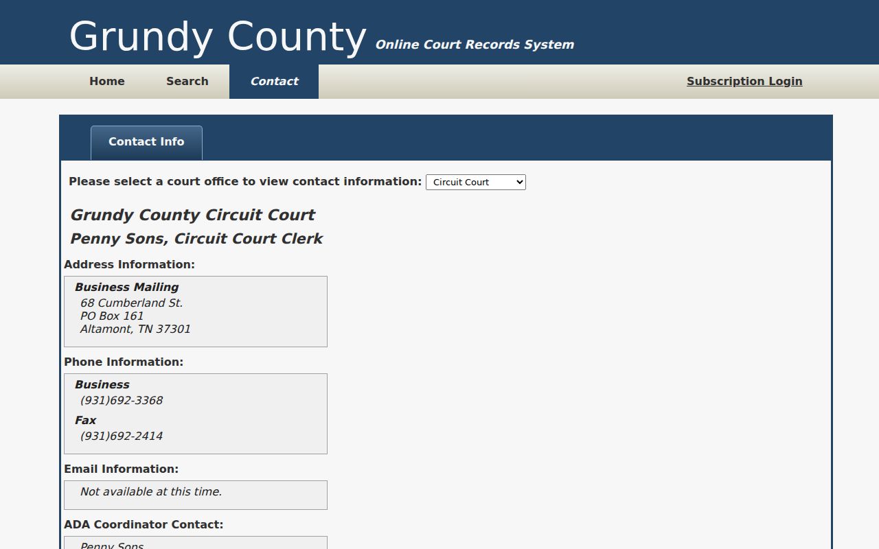 Grundy online clerk contact page