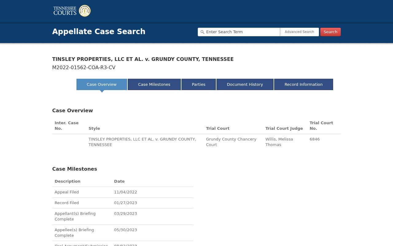 Tennessee appellate Public Case History details