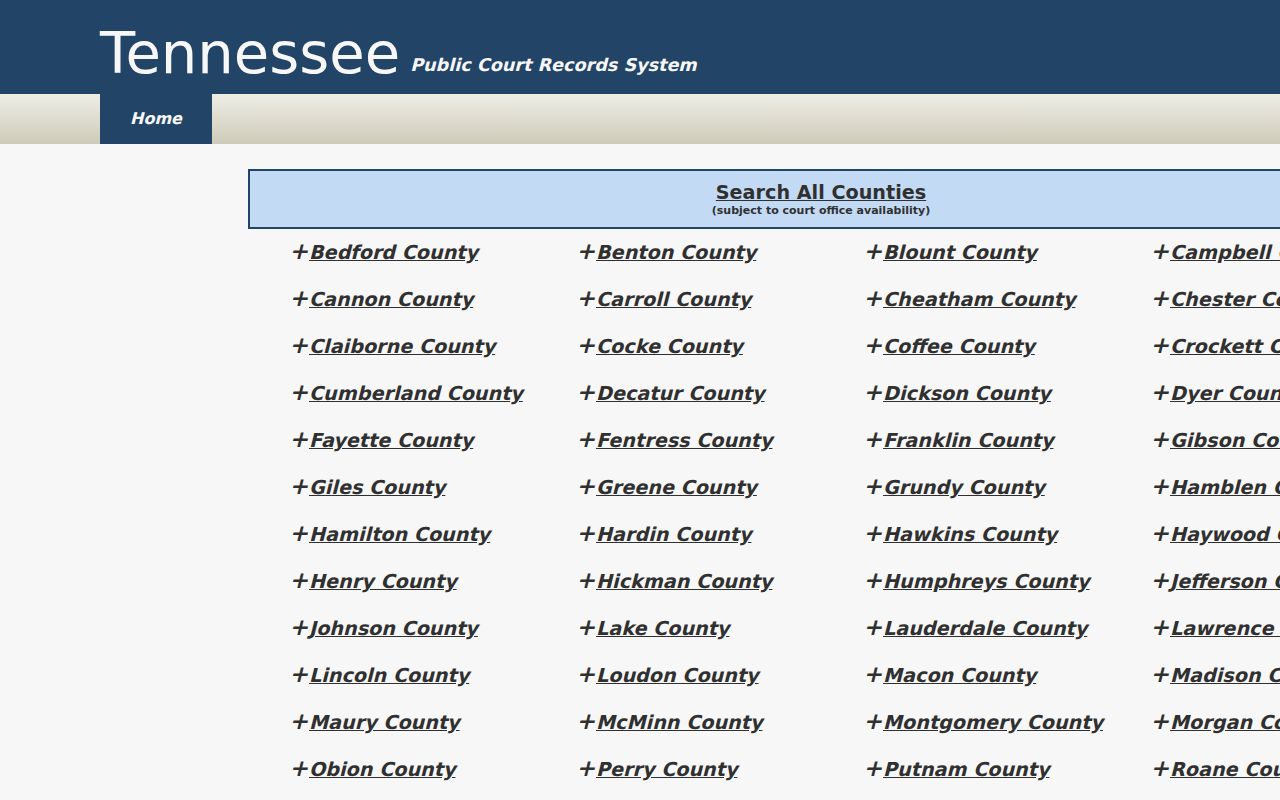 Tennessee Court Records portal network