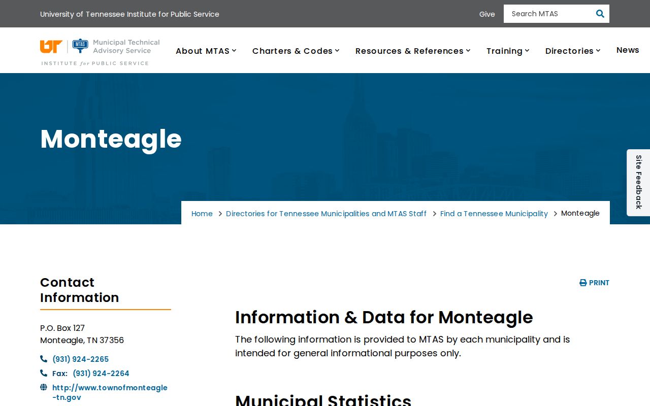 MTAS profile supporting Monteagle court docket contacts